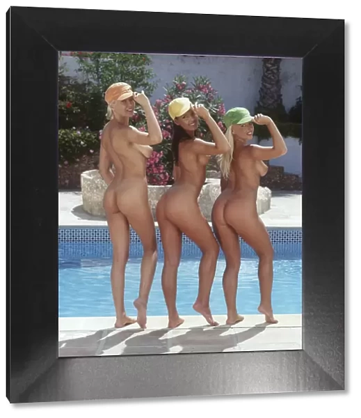 Back shot of three nude girls by pool Karen White