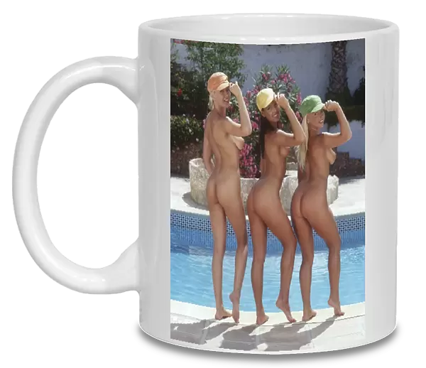 Back shot of three nude girls by pool Karen White