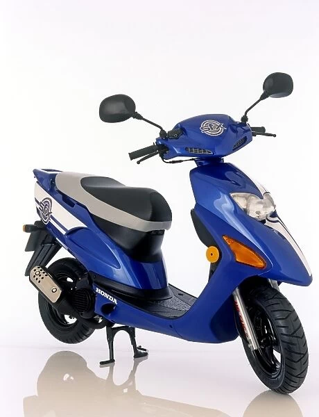 Blue scooter indoors