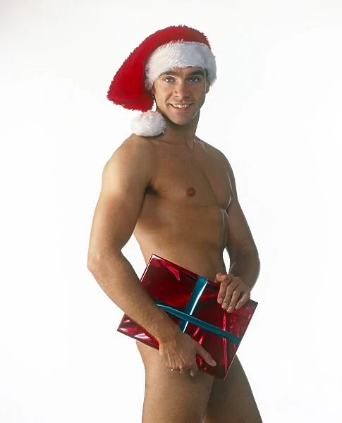 Man, male, pin-up, indoors, wearing, santa, hat, christmas, present, sexy, great
