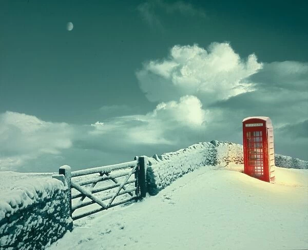 Red Phonebox on a snow covered hill Christmas & New Years