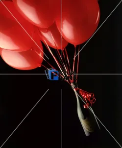 Christmas & New Years Collection: Champagne bottle floating by some red balloons Christmas & New Years