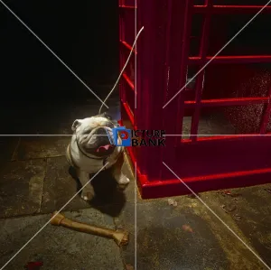 Britain Gallery: English Bulldog next to a red telephone box