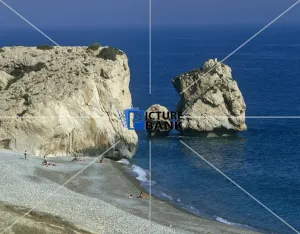 World Collection: Landscape view of the Aphrodite Rock and beach, Cyprus